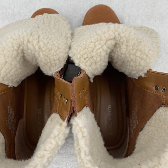 Marc Fisher Womens 10M Isabel Boots Brown Leather Suede Lace Up Faux Fur Winter - Picture 6 of 13